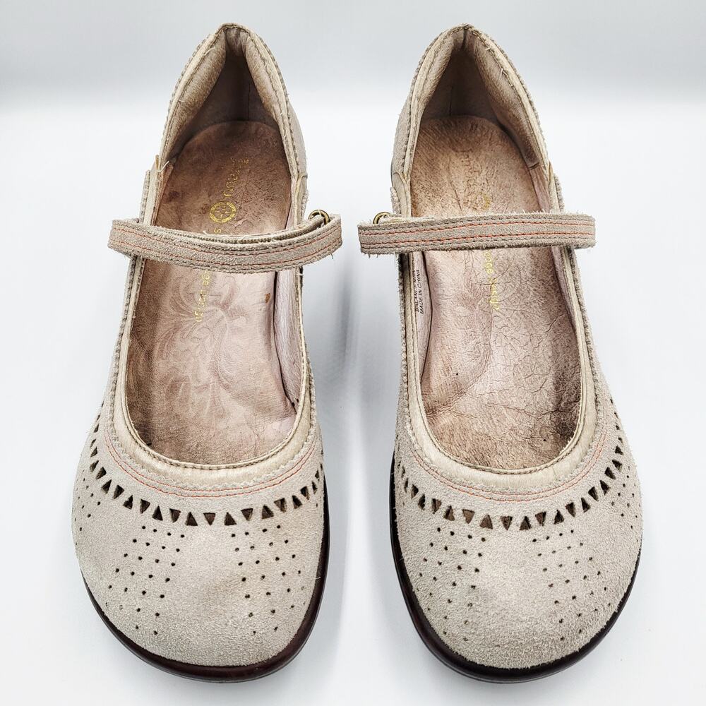 Jambu Lido Gray Beige Brown Orange Trim Suede Mary Jane Wedges Women's Size 7 - Picture 5 of 11